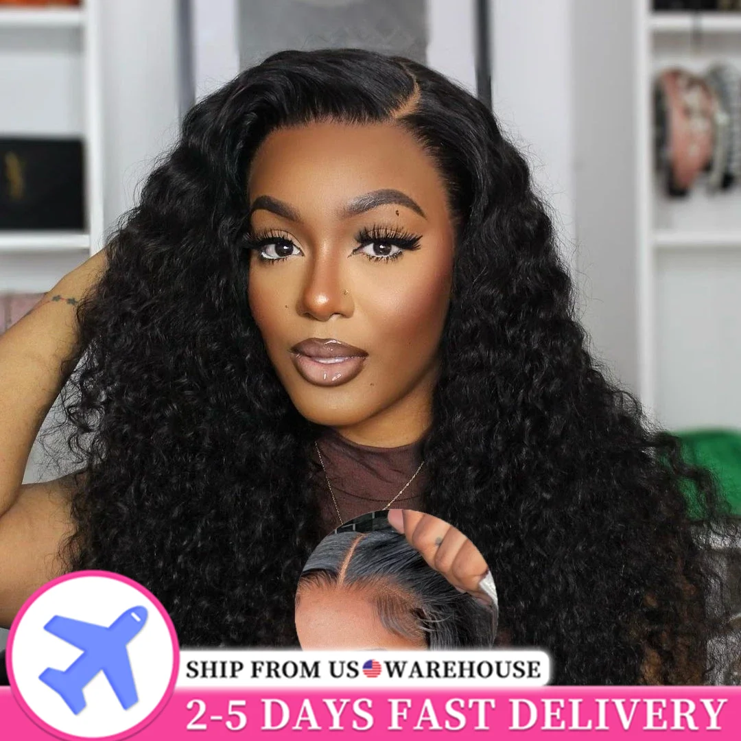 200% Deep Wave Glueless Wigs Human Hair Water Wave Curly 5x5 6x4 Lace Closure Wig Ready to Wear Remy Hair For Women Pre-blucked