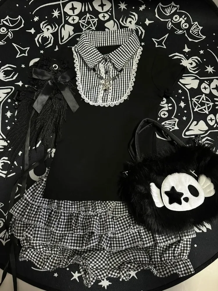 Vintage Gothic Shirt Y2k Women's Clothe Slim Fit T-shirt Sweet Cool Tops Short Sleeve Tees Streetwear Japanese Summer Fashion