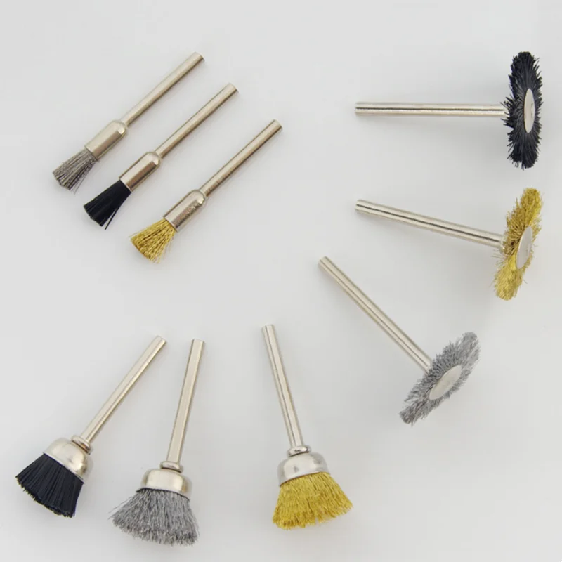 10 Pcs of Wire Wheel Brush with a Shank Diameter of 3mm, Used for Polishing and Rust Removal of Dremel Rotary Tool Accessories