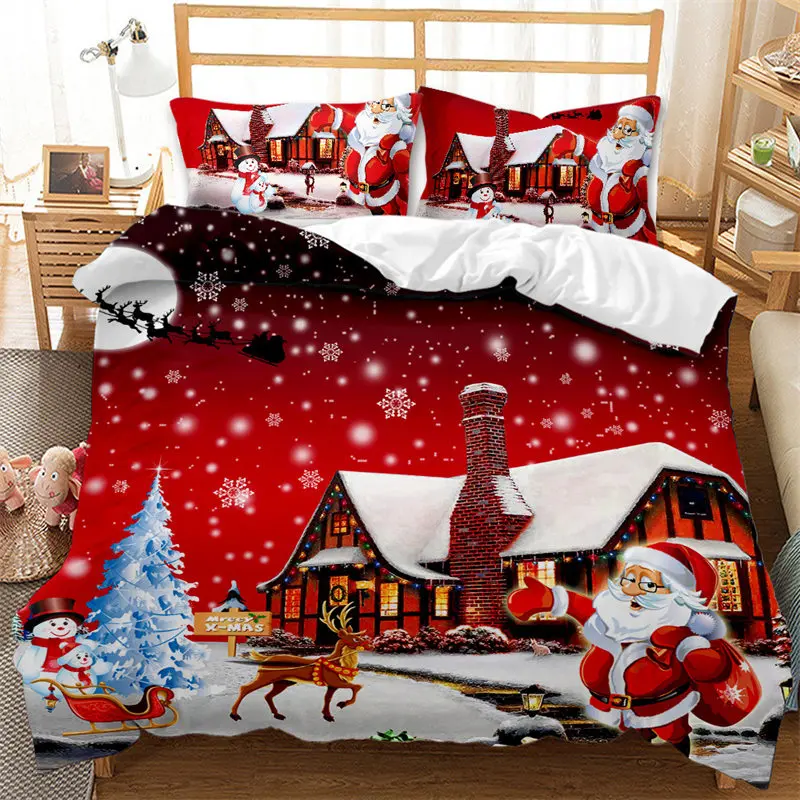 

Christmas Duvet Cover Snowflakes Santa Claus Bedding Set Microfiber Cute Animals Comforter Cover Single King For Kids Teen Room