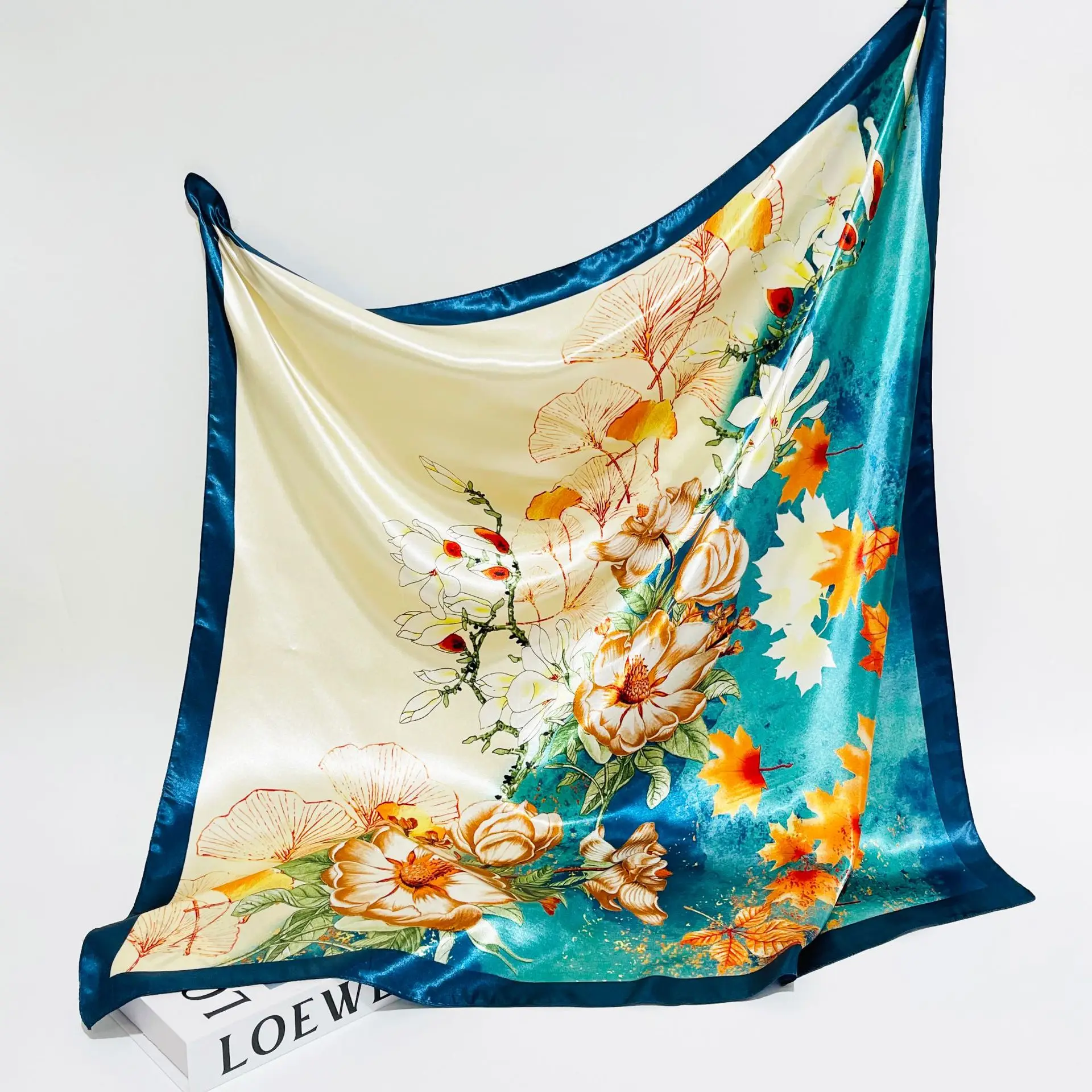 Popular Design Satin Finish Kerchief The Four Seasons Fashion Hijab Women New Print Warm Silk Scarf Luxury Brand 90X90CM Scarves