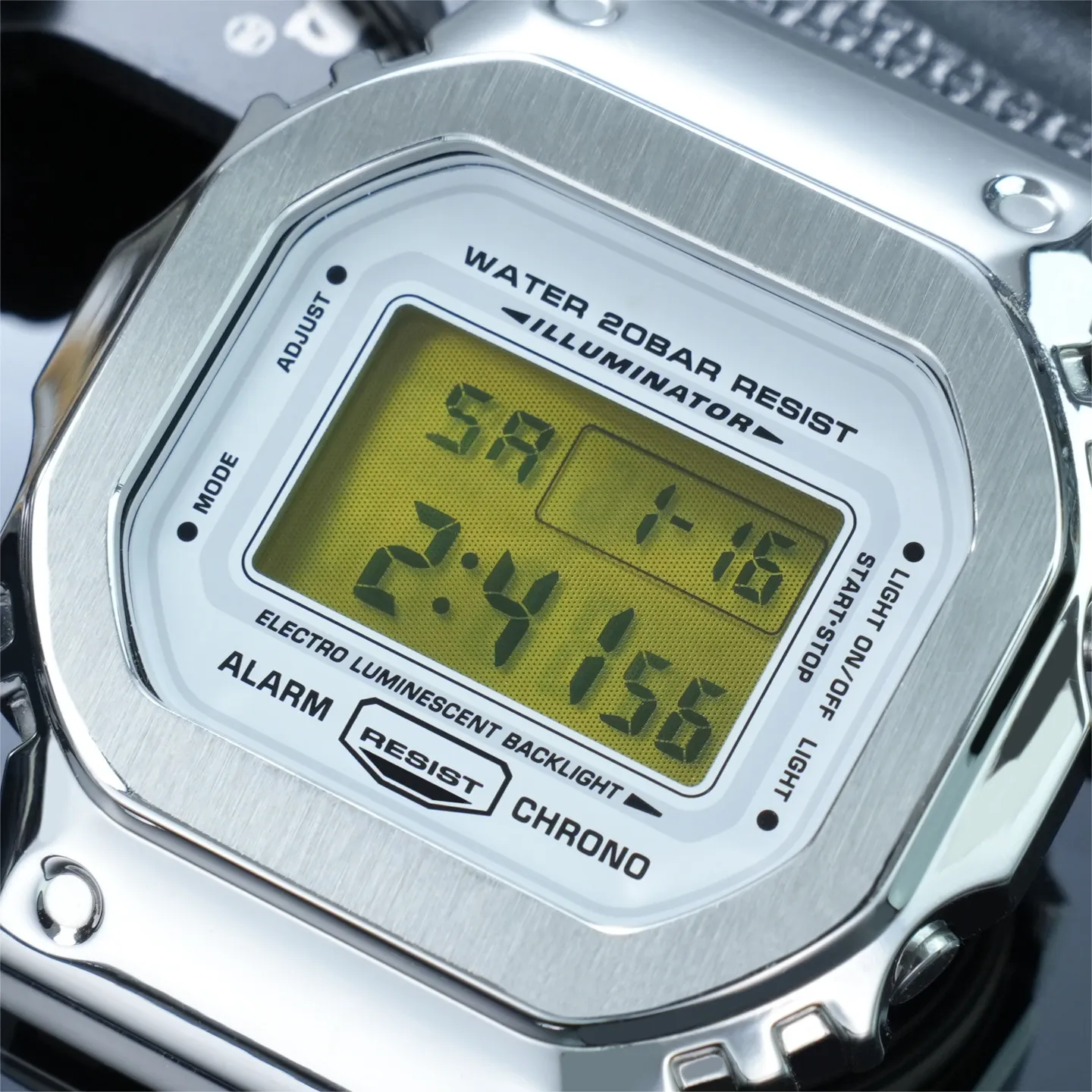 カシオ-dw5600-f91-158-168-用ウォッチクリスタル改造キット：「ブラッドクレーン」ディスプレイ用メタルメッシュカラー変更
