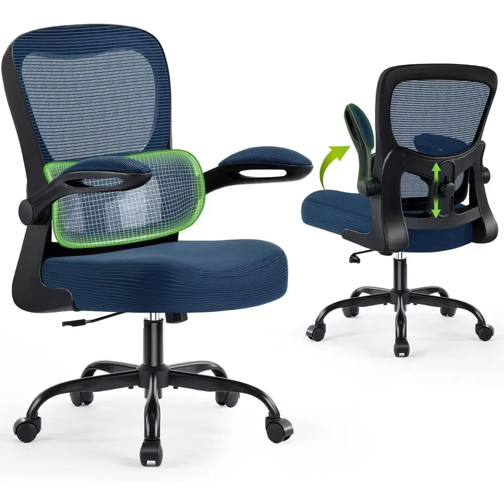 

Ergonomic High-Back Mesh Desk Chair with Adjustable Lumbar Support, Breathable Design, Swivel, and Flip-Up Armrests for Comforta