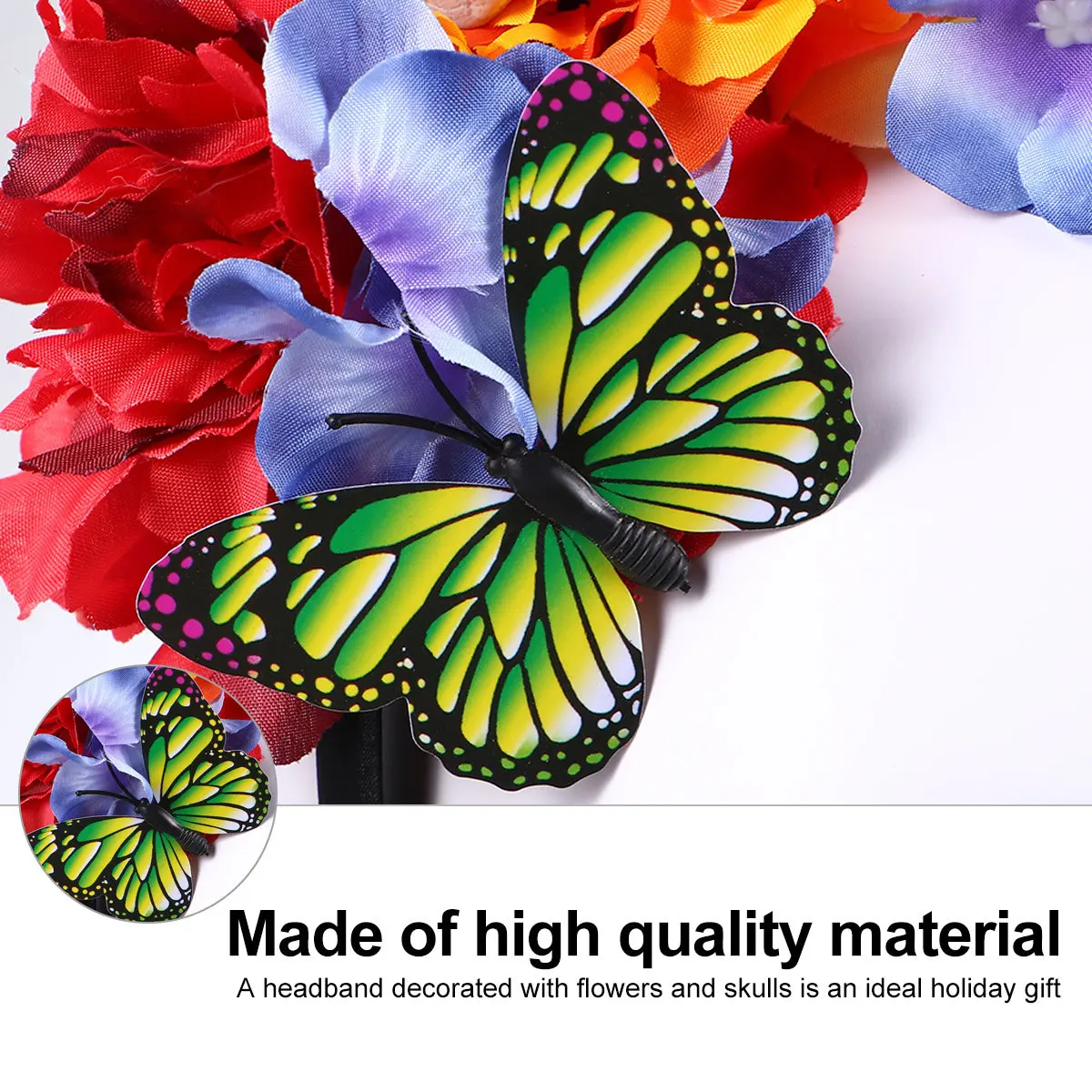 

Skull Headband Day of The Dead Gothic Halloween Flower Hair Hoop Headdress Prop Cosplay Scary Headpiece Headgear