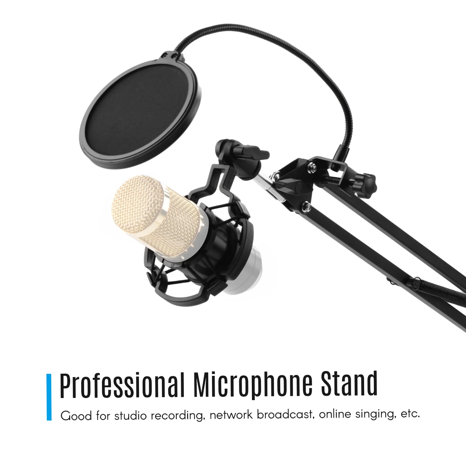 Adjustable Foldable Microphone Stand Heaby Duty Metal Mic Arm Bracket with Shock Proof Holder   Filter for Studio Recording Live
