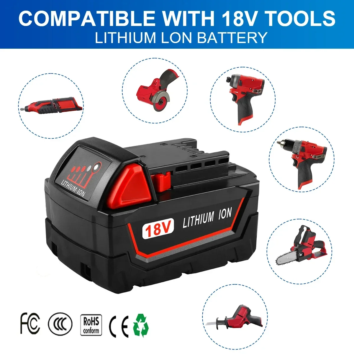 Imagem -02 - Bateria da Substituição do Li-íon para Milwaukee 18v 9000mah M18 xc 4811-1815 M18b2 M18b4 M18b5 M18b M18b9 M18bx L50 48 11 1860