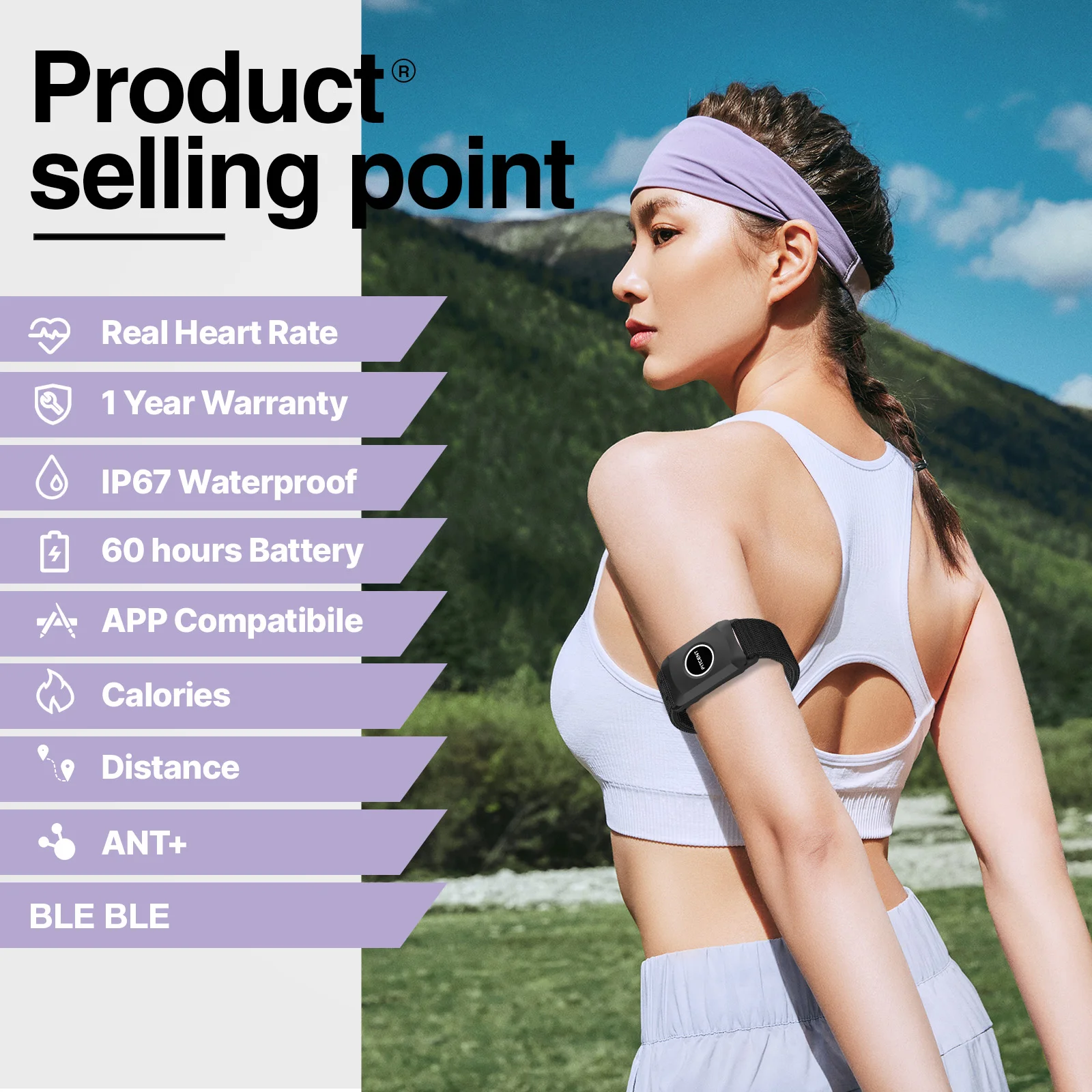 Bluetooth 5.0 ANT+ Heart Rate Monitor Armband with HR Zones/Calories Burned Optical HRM Sensor for Fitness Cycling Running