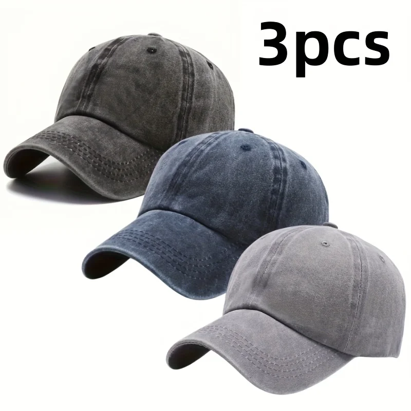 3-Pack Unisex Vintage Washed Dad Hats - Adjustable Baseball Caps, Classic Distressed Soft Top Sun Hats for Men & Women