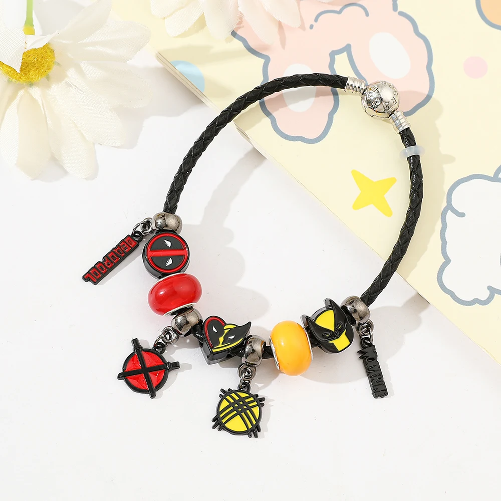 Deadpool Wolverine Charm Bracelet for Men and Women, Heart Red Beads Pendants, Marvel Jewelry, High Quality