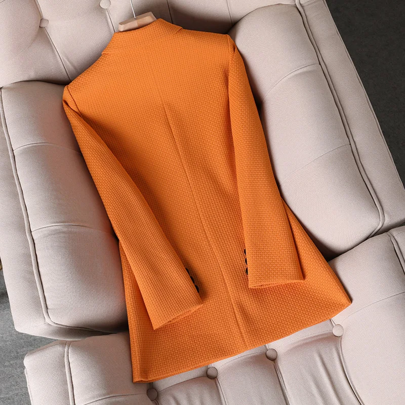 Blazer Formal de manga larga para mujer, chaqueta a cuadros naranja, negro y verde, ropa de trabajo de un solo pecho, abrigo para Otoño e Invierno