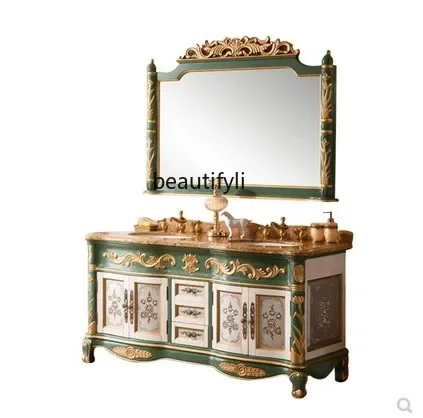

European bathroom cabinet combination antique oak bathroom cabinet painted double basin floor washbasin