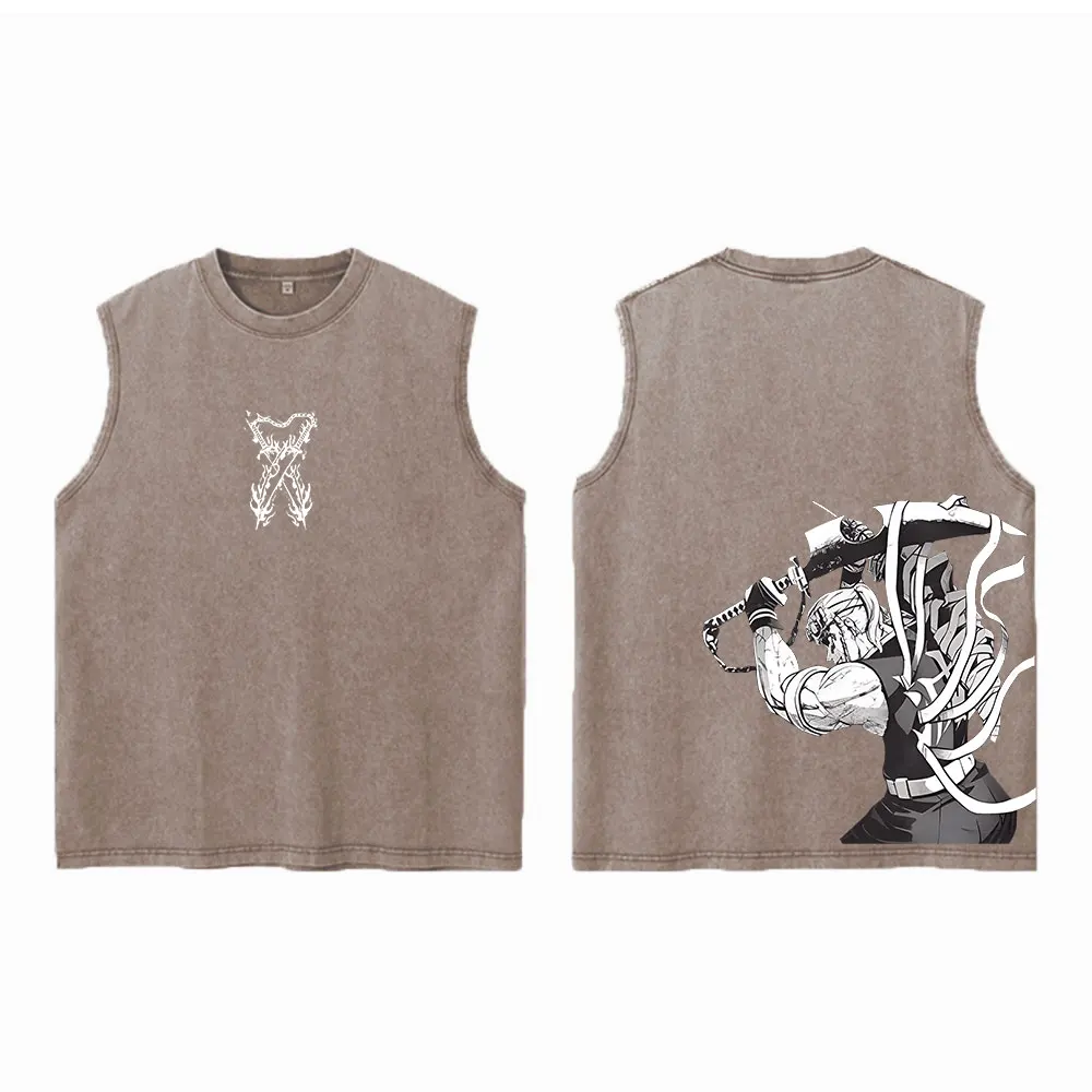 

Vintage Crew Neck Washed Vest 100% Cotton Gym Workout Print Sleeveless Tank Top Casual Goth Women Men Streetwear Summer Top
