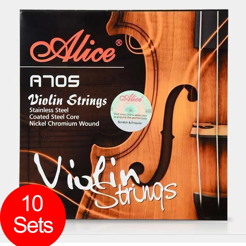 10 Juegos de Cuerdas para Violín 3/4 4/4 Alice A705, Cuerdas de Acero Inoxidable con Núcleo de Acero y Níquel Cromado, Accesorios para Violín