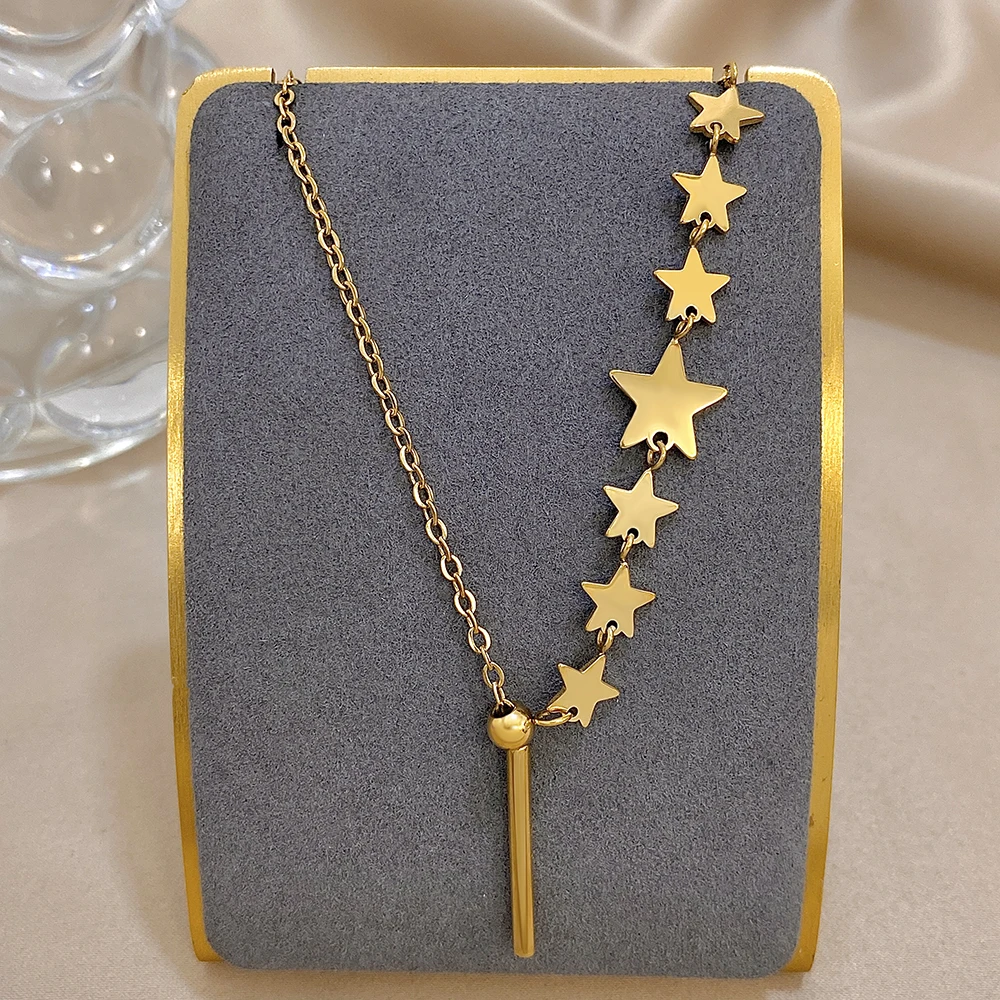 

DODOHAO Double Layer Stars Match Pendant Necklaces For Women Classic Creative Stainess Steel Necklaces Fashion Party Jewelry