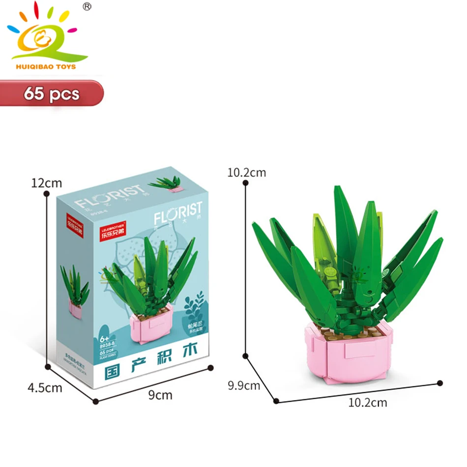 HUIQIBAO MOC Bloem Succulent Ingemaakte Model Bouwsteen DIY Eeuwige Boeket Thuis Bureau Plant Decor Baksteen Meisje Gift Kinderen Speelgoed