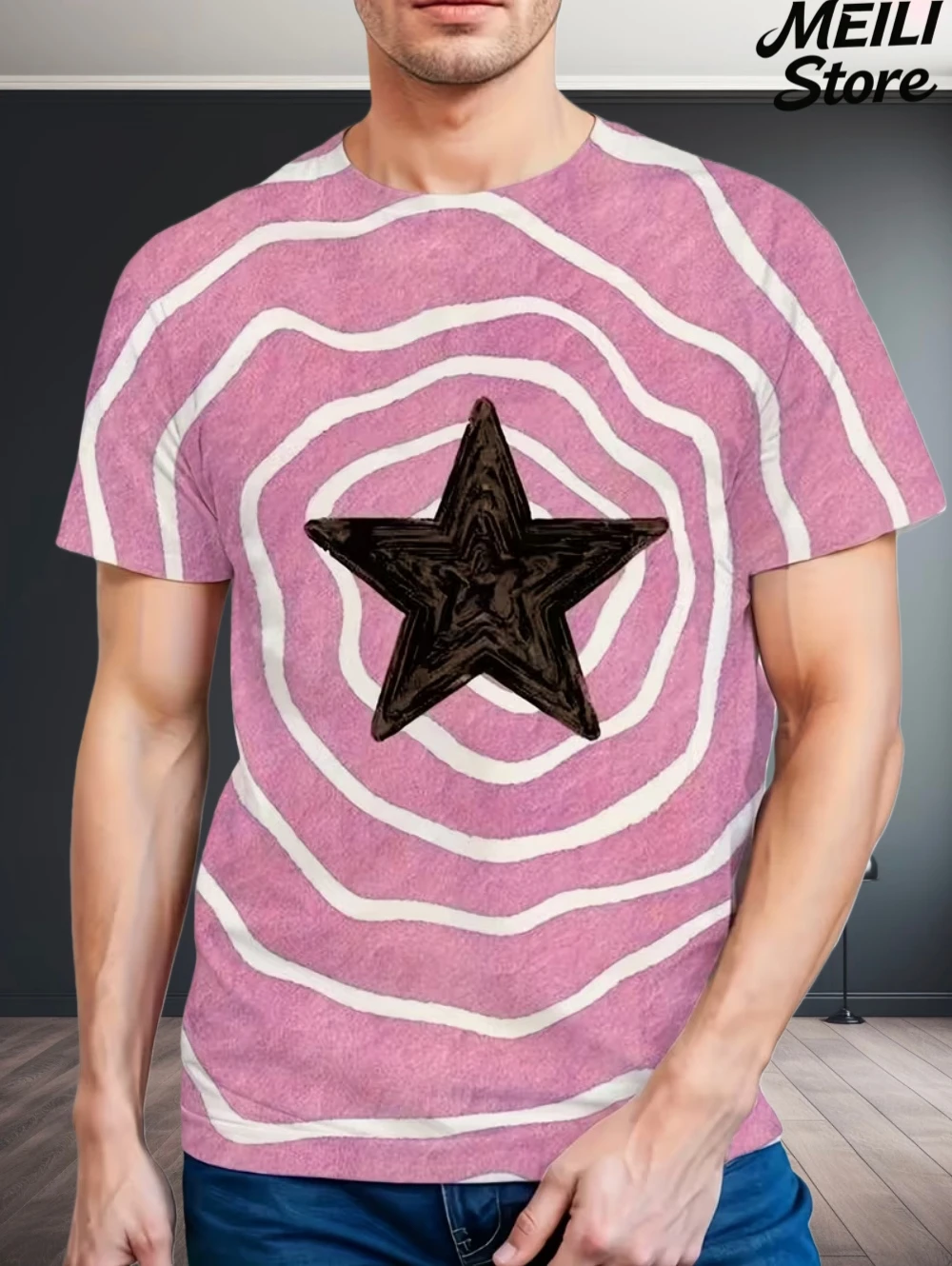 Men's T-Shirt Star Element Printed Short Sleeve for Men Fashion Tops O-Neck Lucky Tee Summer Daily Design Clothing