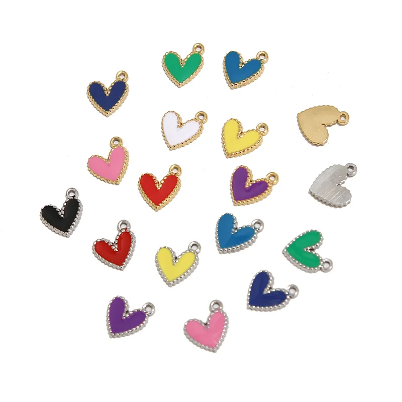 10pcs Gold Plated 10*12mm Stainless Steel Charm Fashion Heart Pendants Mixed Color Accessories For DIY Necklaces Making Findings