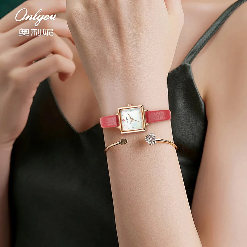 

ONLYOU Luxury Women's Waterproof Quartz Watch, Steel/Genuine Leather Strap, Casual and Stylish Square Dial, Watch Box Included
