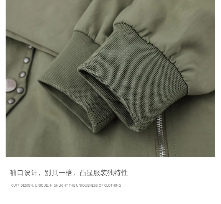 Autumn New Heavy Beaded Design Hooded Sweatshirt Loose Casual American High Street Zipper Turn-Down Collar Couple Jacket Unisex