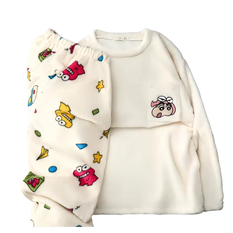 Crayon Shin-Chan Women's Pajamas New Comfortable Flannel Pajamas Autumn Winter Thickened Warm Cartoon Cute Dormitory Home Suit