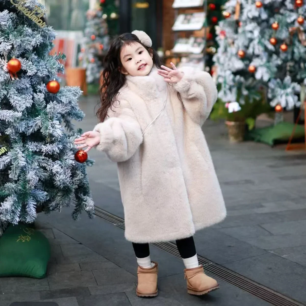 

Winter Warm Girls Plain Single-Breasted Faux Fur Jackets School Kids Thick Cotton Lined Coats Children Outfit Windbreaker 5-14Yr