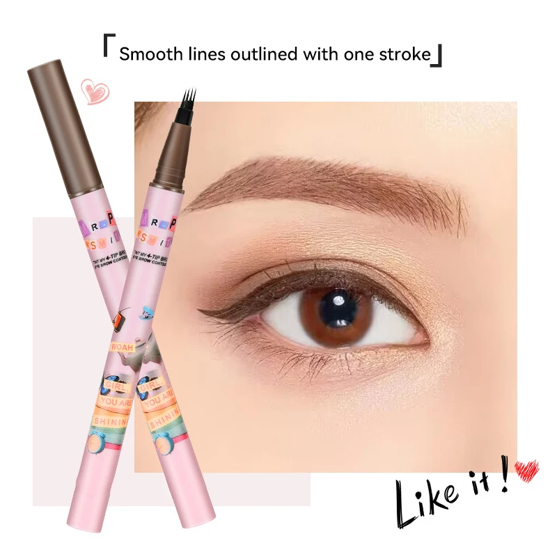 4 Tipped Precise Brow Pen with Fiber Micro-Fork Tip Applicator Creates Natural Brows Eye Eyebrow Makeup Long Lasting Waterproof