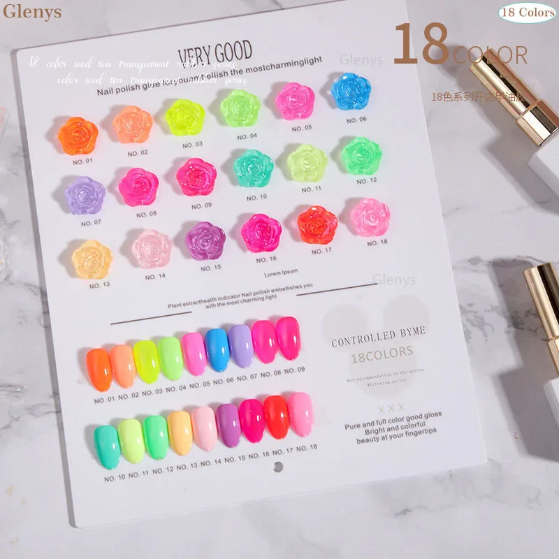 

Glenys 18 color nail polish glue popular semi permanent immersion gel color card UV LED nail salon art varnish set