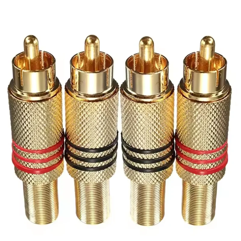 4Pcs 2Pair Gold RCA Phono Male Plug Solder Audio Video Cable Adapter Connector for Audio Speakers