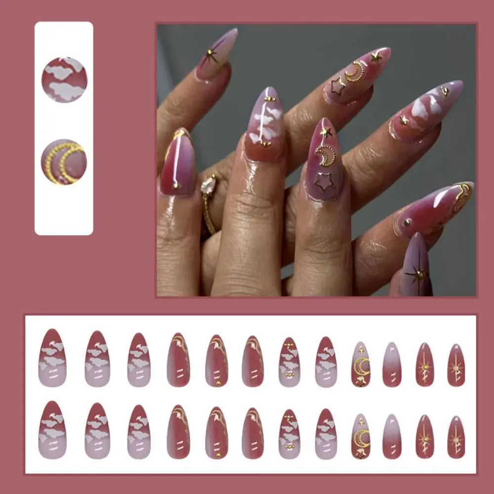 Nail Accessories False Nails Manicure Material Full Cover Nail Art Tips Fake Nails Moon Star Pink Blue Gold Fake Nail Extension