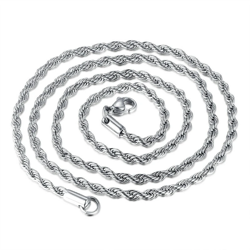 10pcs Stainless Steel Twist Rope Chain Necklace 3mm Width Charm Necklaces For DIYJewelry Making Findings 60cm