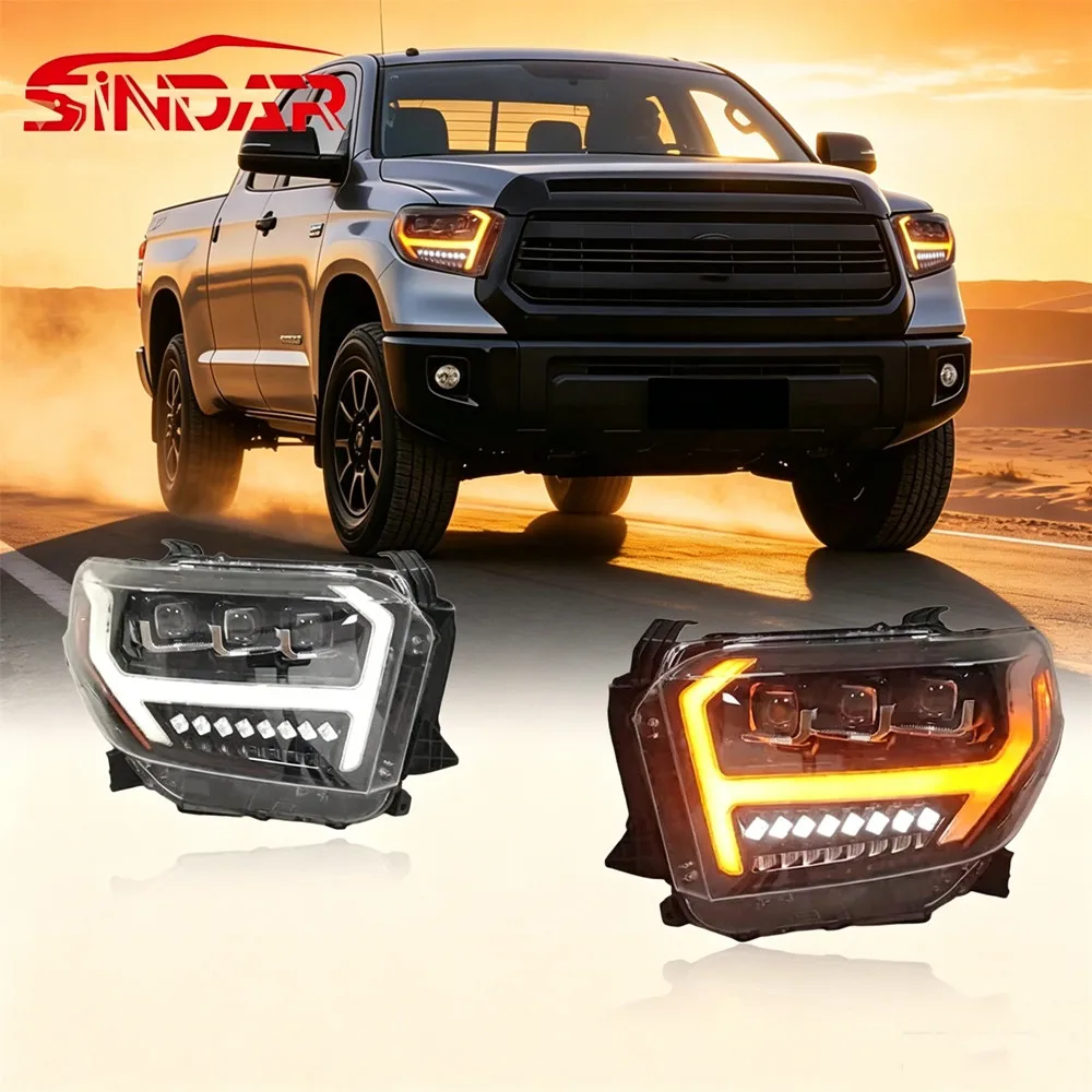 SINDAR LED Headlights Assembly For 2014-2021 Toyota Tundra, White Amber DRL, Turn Singal