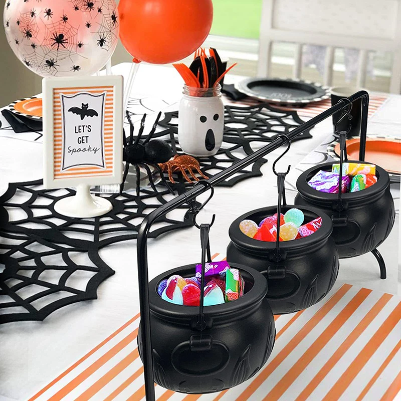 1PC Halloween Candy Bucket For Kids Hallowen Party Gift Buckets Holder Cauldron Black Witch Small Prop Kettle Hallowen Decor