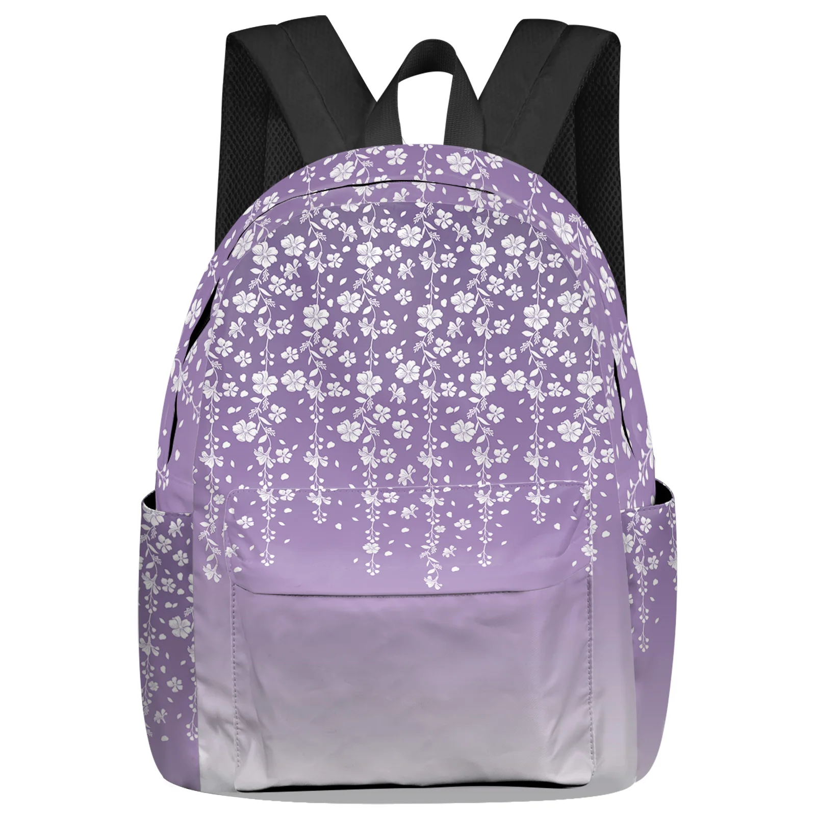 

Purple Gradient Flowers Women Man Backpacks Waterproof Travel School Backpack For Student Boys Girls Laptop Book Pack Mochilas