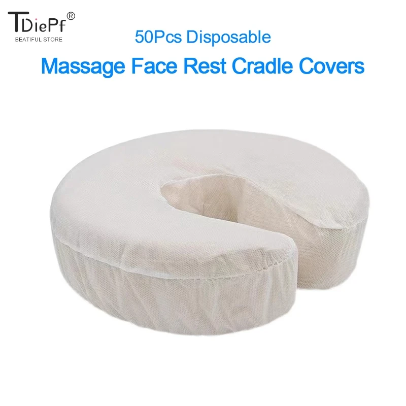 50 Pcs/Pack Disposable  Headrest Covers Fitted Massage Face Rest Cradle Covers White Color U-Shaped Pillowcase Elastic Non-Woven