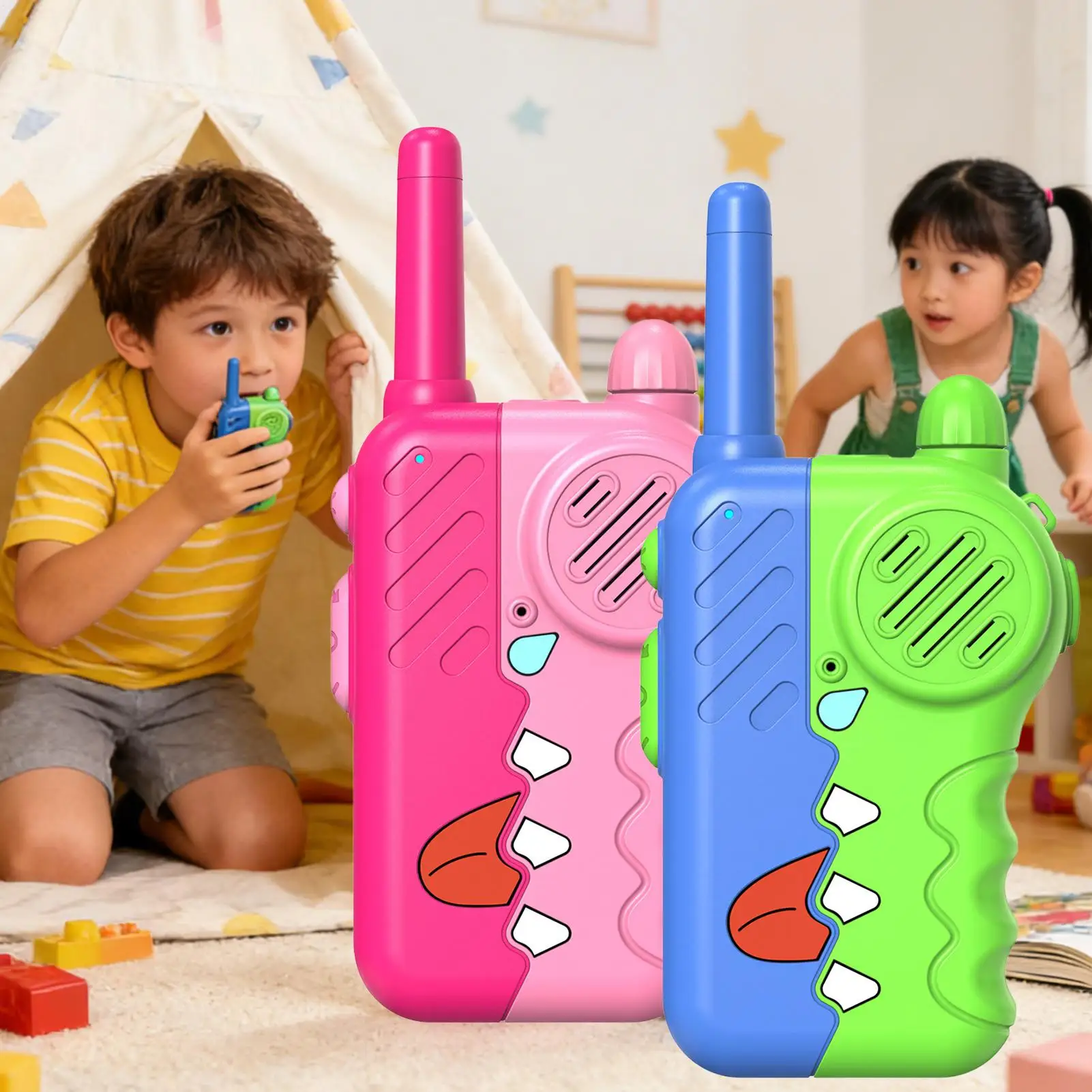 어린이용 워키토키 교육용 장난감 워키토키 실내 야외 홈 파크용 손전등이 있는 귀여운 무선 인터랙티브