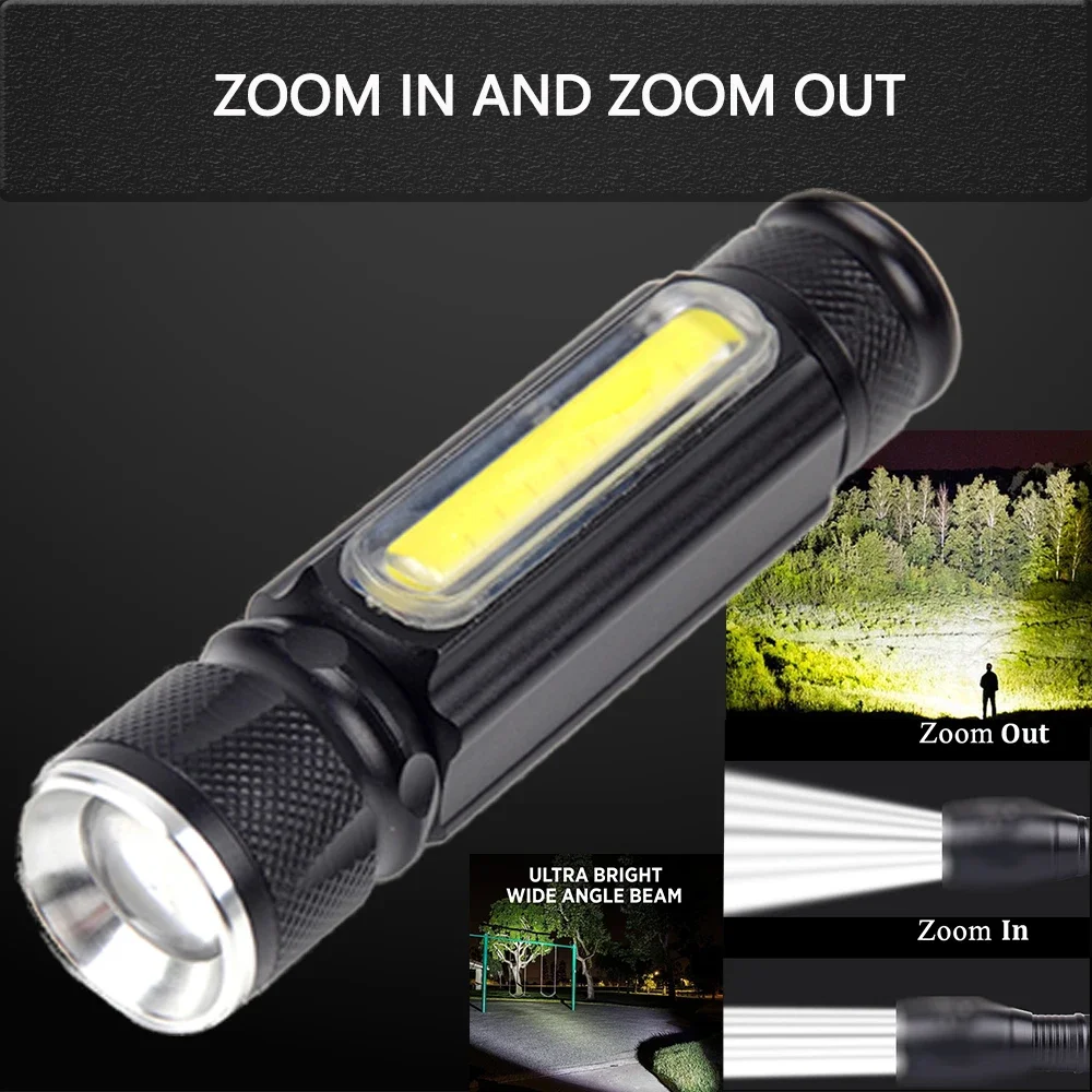 Accept Dropshiping Built-in Battery LED Flashlight USB Rechargeable T Torch Side COB Light Linterna Tail Magnet Work Lamp z60