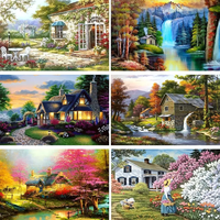 5D DIY Diamond Painting Landscape Pictures The Mountains Lake Forest Hut Photos Full Drill Handwork Diamond Mosaic Flower Gift