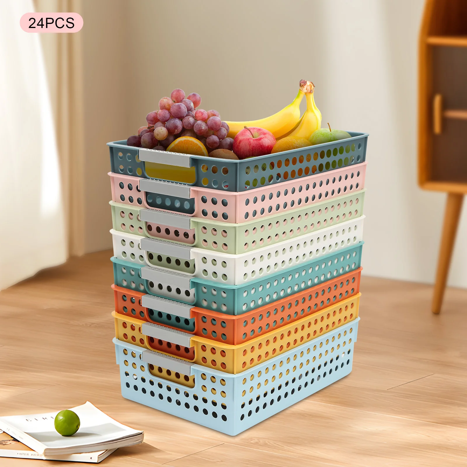 

Multi-Color Storage Baskets, 24-Pack, Open Design, Space-Saving, For Classroom, Home, Store Pens, Cosmetics, Supplies