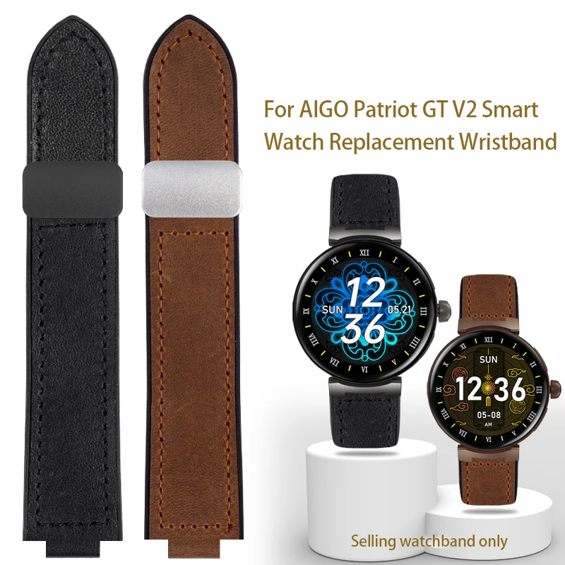 AIGO Patriot GT V2 Smartwatch Replacement Wristband Genuine Leather Watch With Magnetic Buckle Men's Watch Accessories