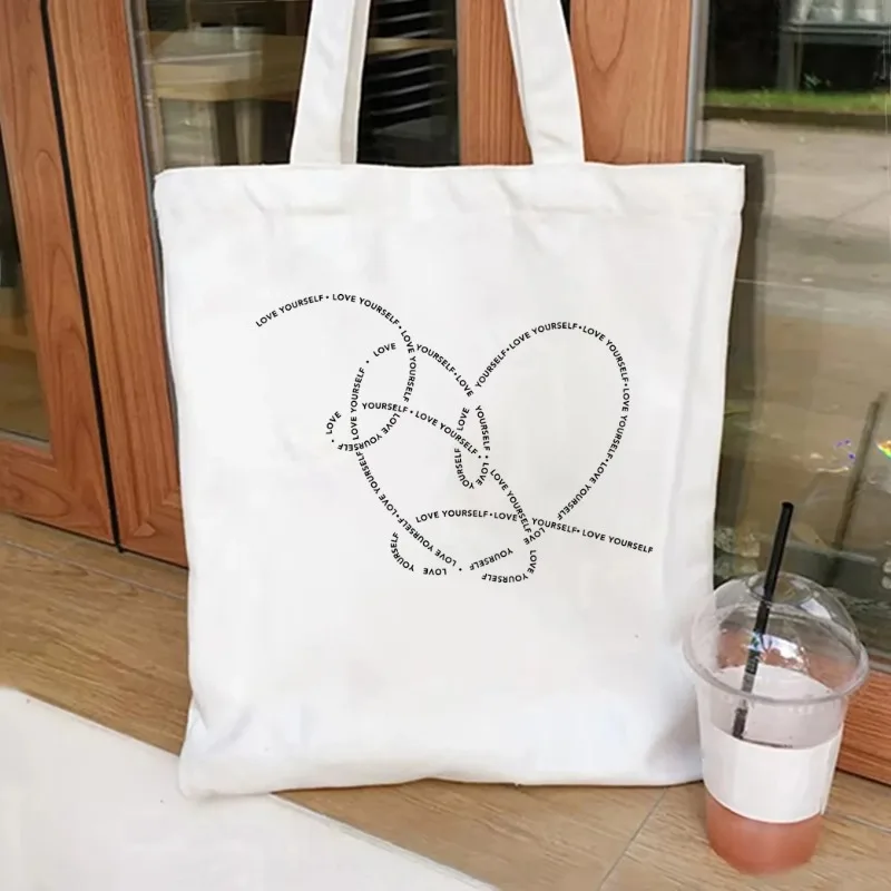 Love Yourself Bangtan Fashion Tote Bag Love Yourself Era Canvas Bag Korean Pop Group Reusable Shoulder Bag Kpop Army Friend Gift