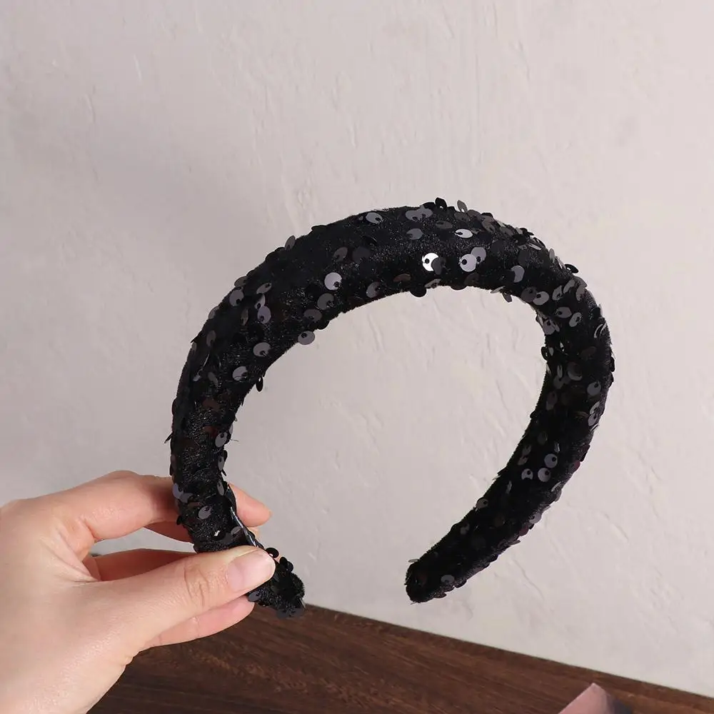 

Exquisite Solid Color Sequins Headband Wide Plastic Wide Hairband Headwear Hair Accessories Sponge Hair Band Girl