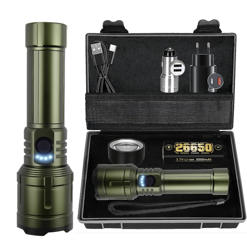 

High Power Rechargeable LED Tactical Flashlight Aluminum Alloy Telescopic Zoom Spotlight Torch Lamp Outdoor Camping Fishing