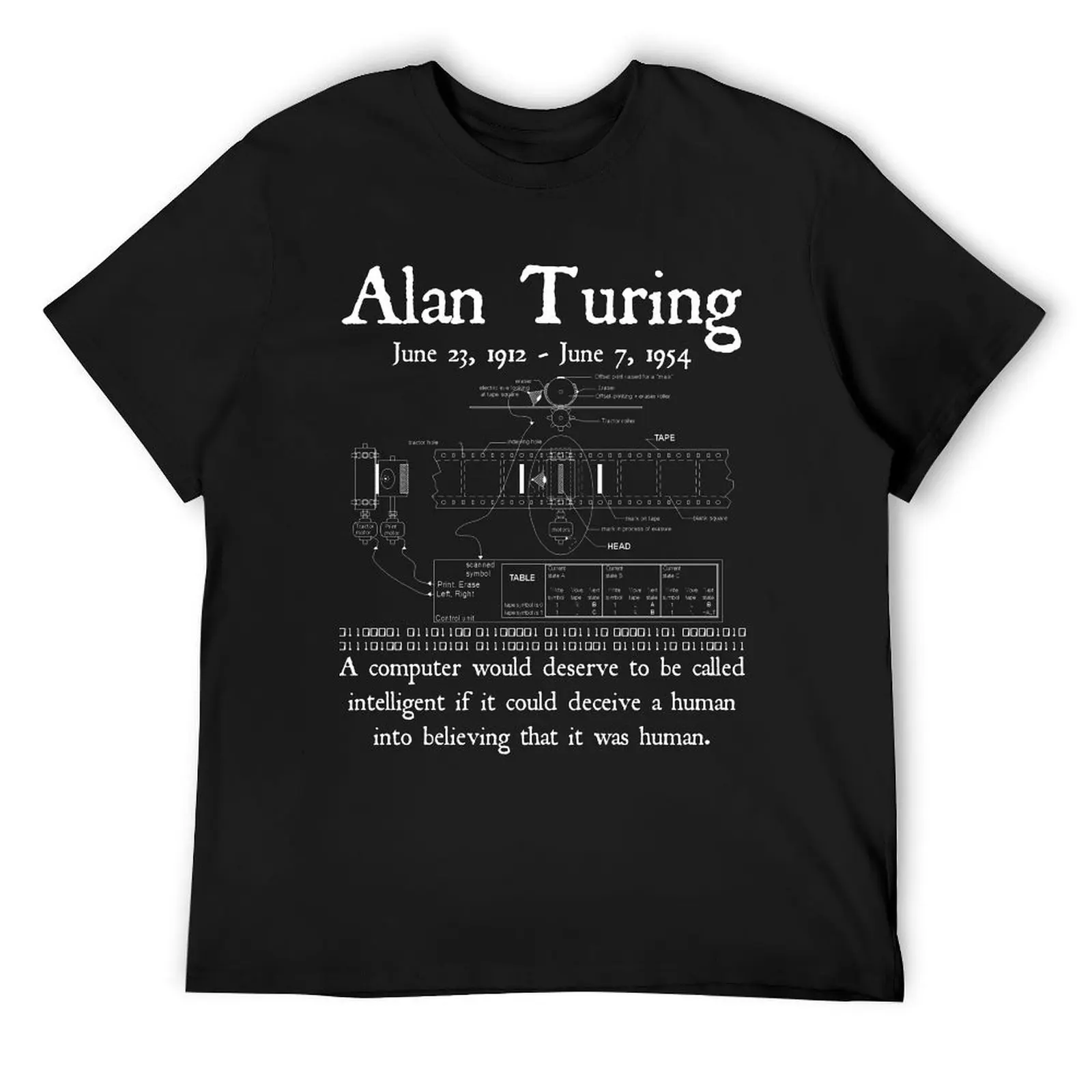 Alan Turing Computers Artificial Intelligence Mathematics Quote Vintage Math Design on Black Background T-Shirt