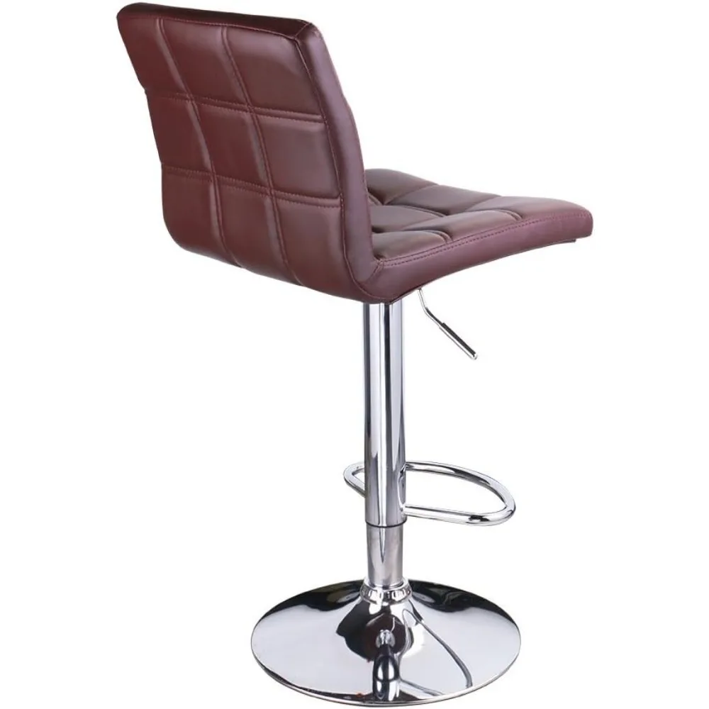 Adjustable Leather Bar Stools Square Back, Leather Padded with Back, Set of 2 (Brown)