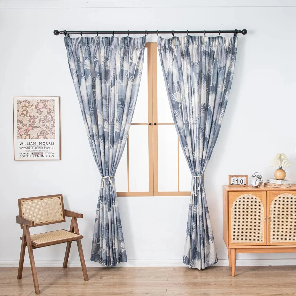 Modern Printing Leaf Pattern Linen Sheer Window Curtains White Solid Home Decor for Living Room Bedroom