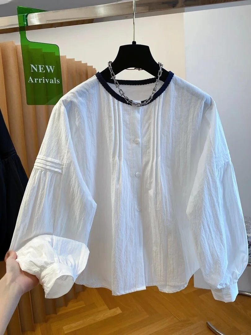 

Ele Long Sve Embroidered irt for Women Artistic Design Vintage Commute Sle Loose Fit irt Autumn Season Ladies Top