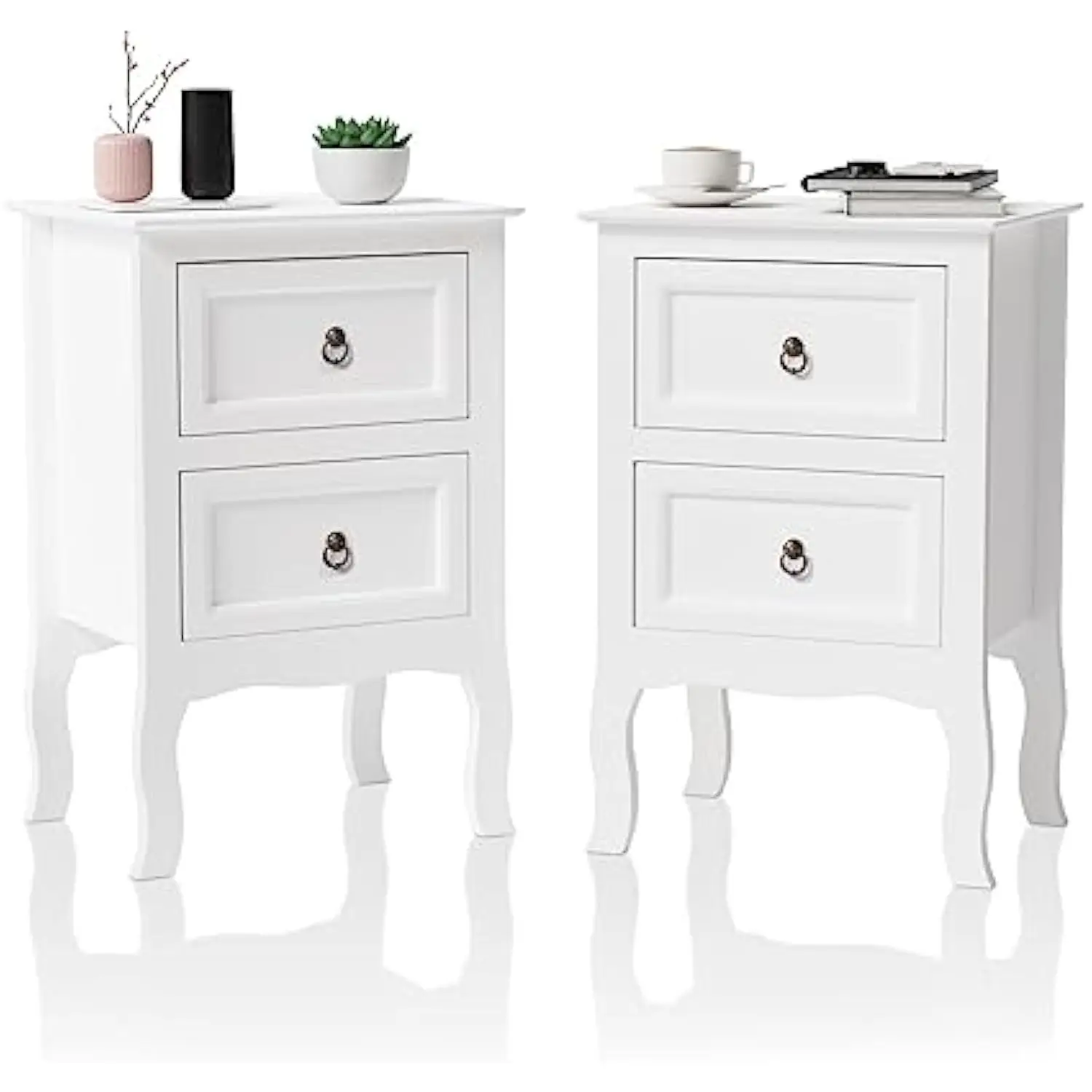 

White Nightstands Set of 2, Tool-Free Setup Nightstand, 2 Drawer Night Stands for Bedrooms, Easy & Quick Install Small Bedside