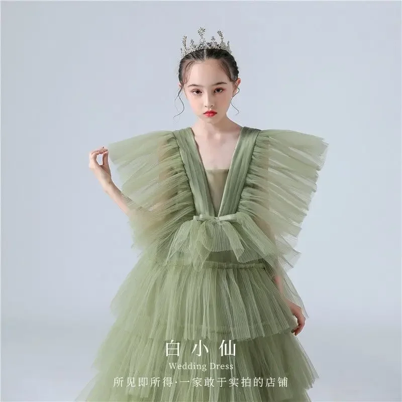 Robe de Rhen tulle pour filles, tutu vert, robe de Rhpour enfants, vêtements de fête d'anniversaire, robes de soirée pour filles