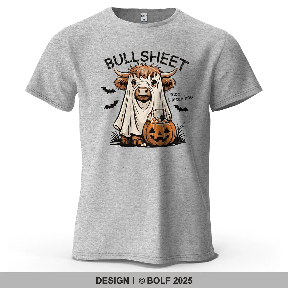 Geisterkuh mit Kürbis, bedrucktes Herren-T-Shirt, 100 % Baumwolle, übergroß, Halloween, niedliche Grafik-T-Shirts für Damen, Tops, T-Shirts, Streetwear