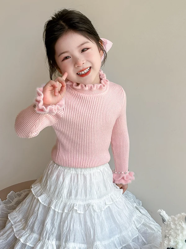 

Girls Knitted Sweater Half High Collar Overhead Baby Base Layer Shirt Autumn Winter New Arrival Spring Summer Sweet Style Loo...